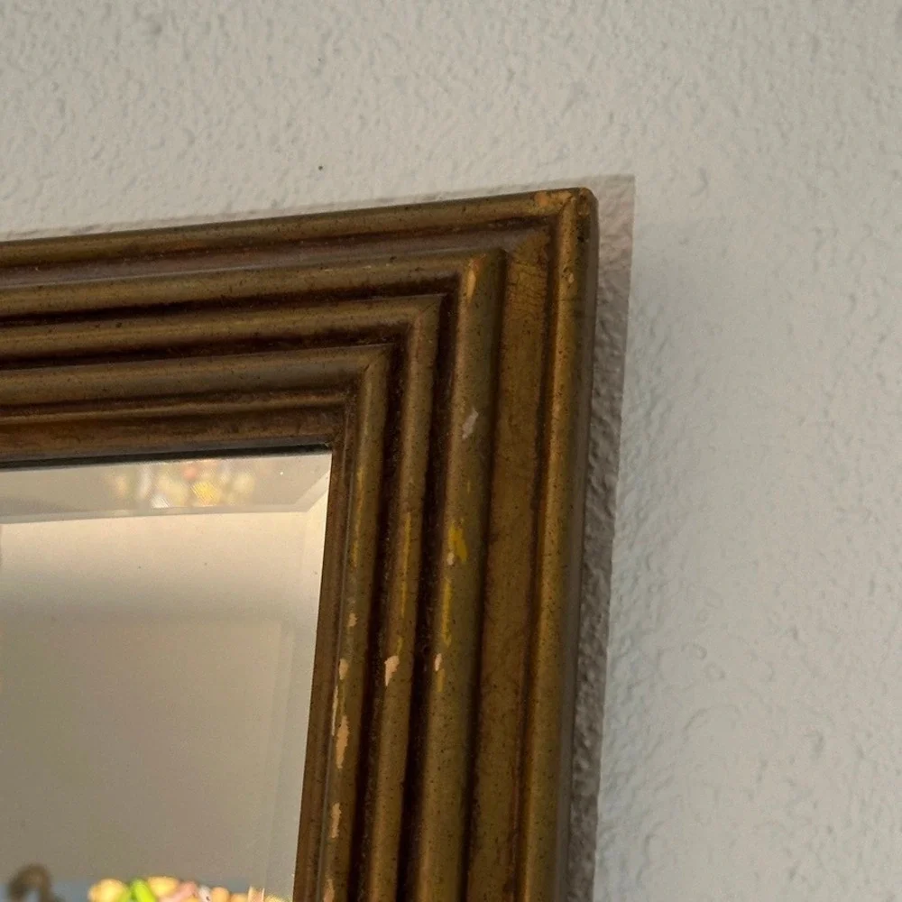 Vintage Regency Beveled Glass Gold Ribbed Wood Frame Wall Mirror Hollywood